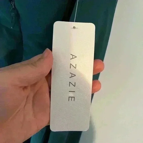 NWT Azazie Avelina A-Line V-Neck Pleated Chiffon Floor-Length Peacock Size A10 - Picture 10 of 13